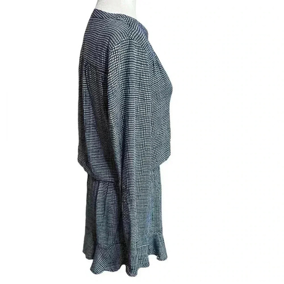 Joie Acey Button-Front Long-Sleeve Printed Navy & White Dress roll tab - Picture 3 of 8